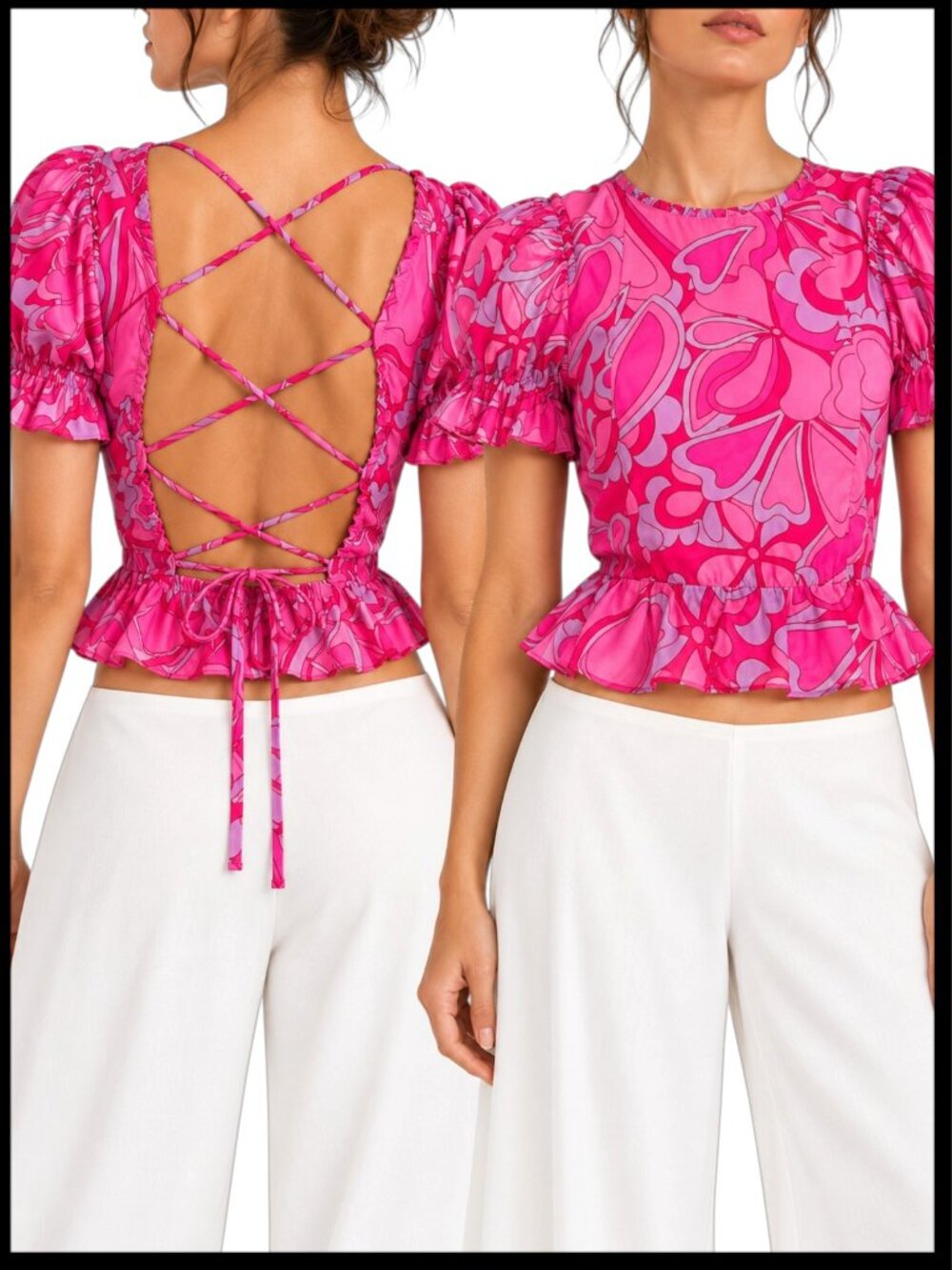 Show Me Your Mumu Daiquiri Pink Organza Lace Up Peplum Top XS